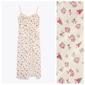 ZARA linen blended pink floral midi dress